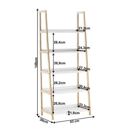 5-policový regál, biela/prírodná, KOEN TYP 3
