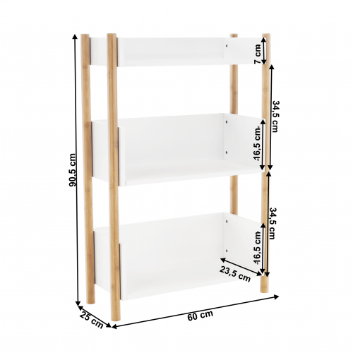 3-poličkový regál, prírodný bambus/biela, BALTIKA TYP 2