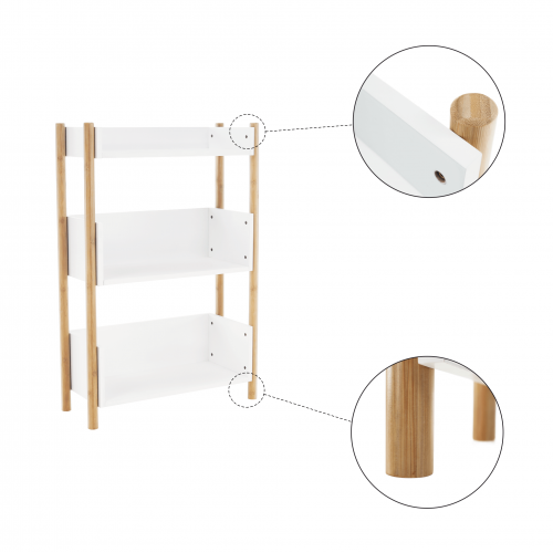 3-poličkový regál, prírodný bambus/biela, BALTIKA TYP 2