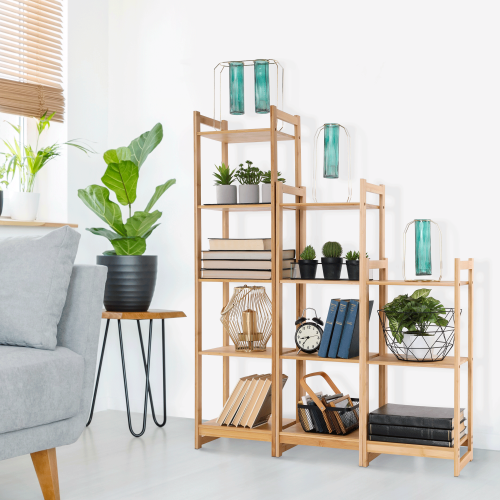 5-poličkový regál, prírodný bambus, IMPEROR TYP 3