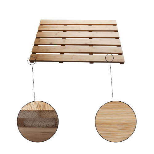 Protišmyková predložka do kúpeľne, prírodný lakovaný bambus, KLERA