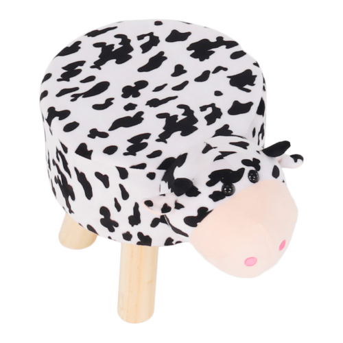 Taburet v tvare kravičky, látka Velvet biela/čierna/prírodná, MOLLY