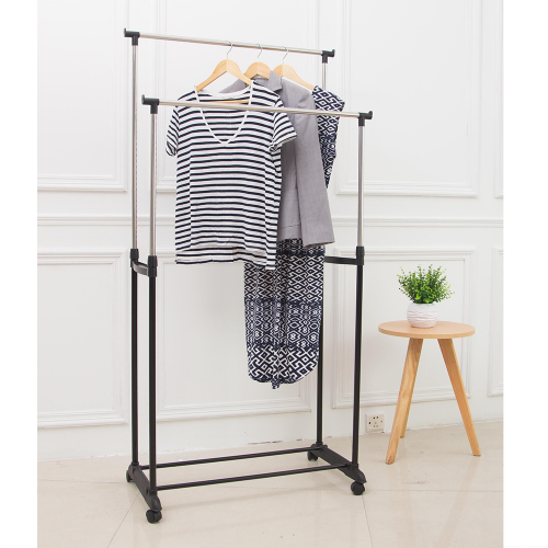 Dvojradový pojazdný vešiak s policou, čierna/strieborná, SVAN