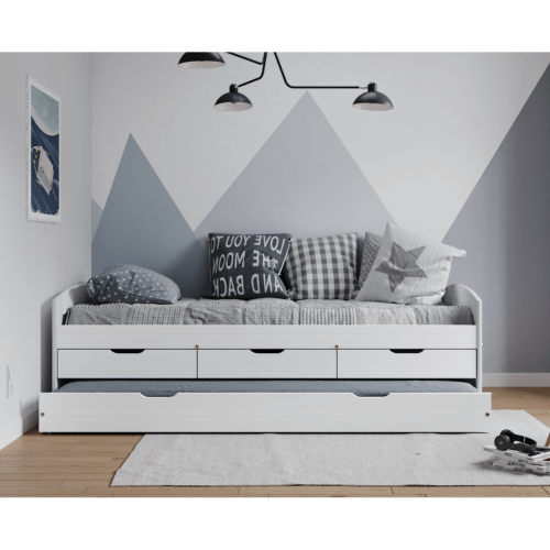 Posteľ s výsuvnou prístelkou, biela, masív, 90x200, MARINELLA NEW Posteľ s výsuvnou prístelkou, biela, masív, 90x200, MARINELLA NEW