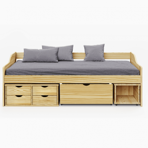 Posteľ s úložným priestorom, prírodná, masív, 90x200, MAXI NEW