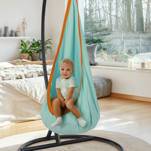 Závesné hojdacie kreslo, modrá/oranžová, SIESTA TYP 1