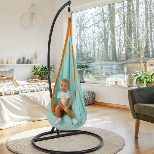 Závesné hojdacie kreslo, modrá/oranžová, SIESTA TYP 1