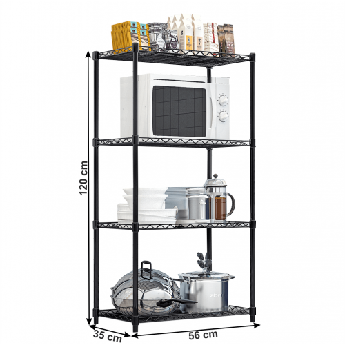 Regál, 4-policový, čierna, SUER TYP 1