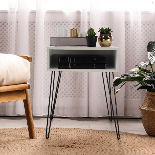 Príručný/nočný stolík, biela/čierna, HONEJ