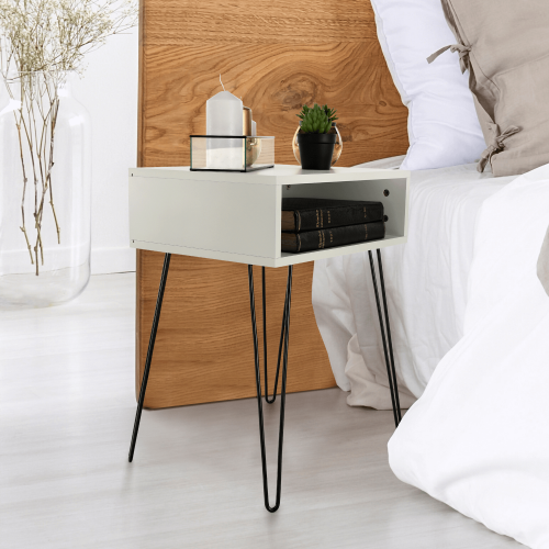 Príručný/nočný stolík, biela/čierna, HONEJ