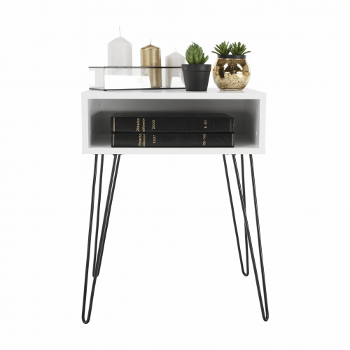 Príručný/nočný stolík, biela/čierna, HONEJ