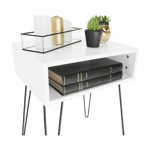 Príručný/nočný stolík, biela/čierna, HONEJ