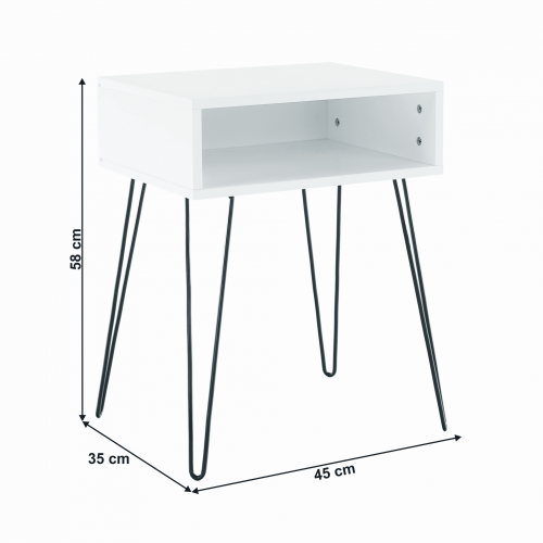 Príručný/nočný stolík, biela/čierna, HONEJ