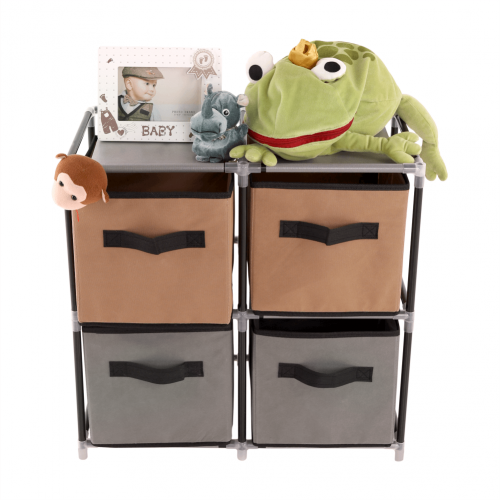 Komoda s látkovými šuplíkmi, čierna/hnedá/sivá, CAMILO TYP 1