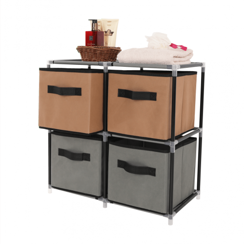 Komoda s látkovými šuplíkmi, čierna/hnedá/sivá, CAMILO TYP 1