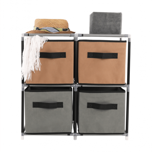 Komoda s látkovými šuplíkmi, čierna/hnedá/sivá, CAMILO TYP 1