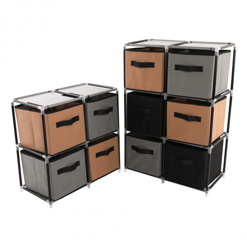 Komoda s látkovými šuplíkmi, čierna/hnedá/sivá, CAMILO TYP 1