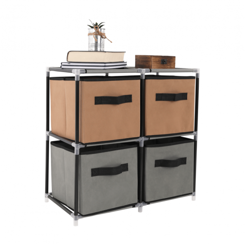 Komoda s látkovými šuplíkmi, čierna/hnedá/sivá, CAMILO TYP 1