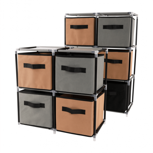 Komoda s látkovými šuplíkmi, čierna/hnedá/sivá, CAMILO TYP 1