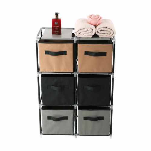 Komoda s látkovými šuplíkmi, čierna/hnedá/sivá, CAMILO TYP 2