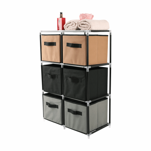 Komoda s látkovými šuplíkmi, čierna/hnedá/sivá, CAMILO TYP 2