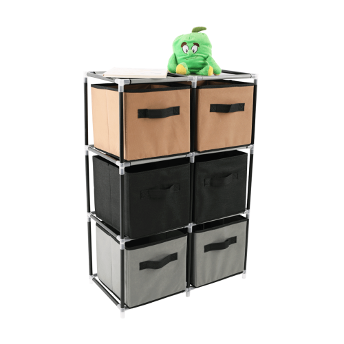 Komoda s látkovými šuplíkmi, čierna/hnedá/sivá, CAMILO TYP 2