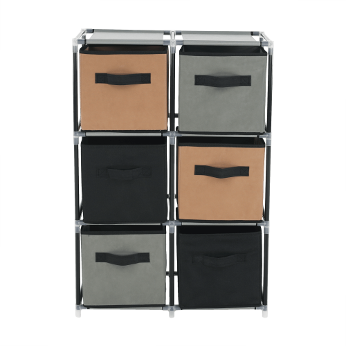 Komoda s látkovými šuplíkmi, čierna/hnedá/sivá, CAMILO TYP 2