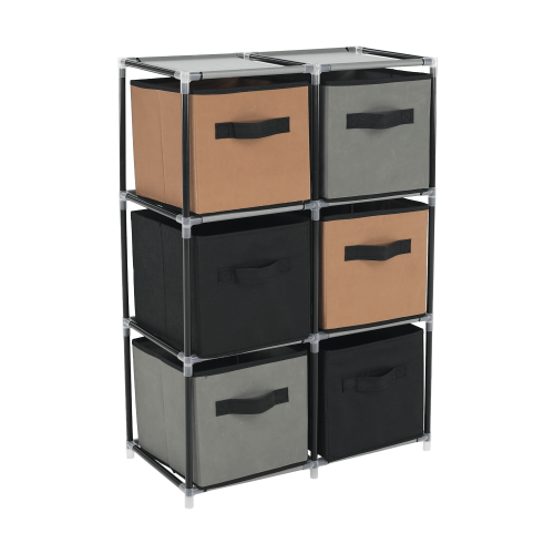 Komoda s látkovými šuplíkmi, čierna/hnedá/sivá, CAMILO TYP 2