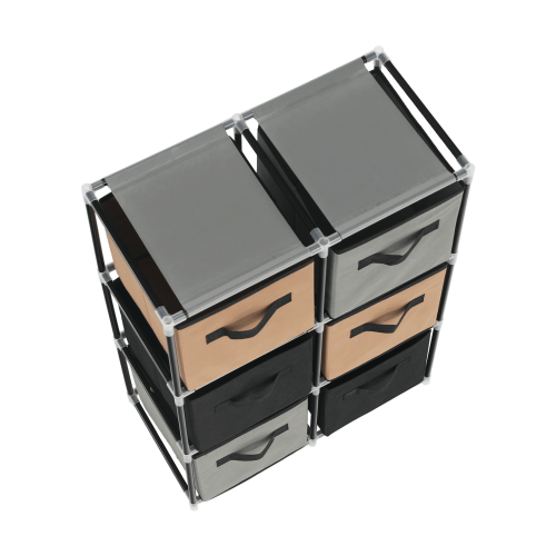 Komoda s látkovými šuplíkmi, čierna/hnedá/sivá, CAMILO TYP 2