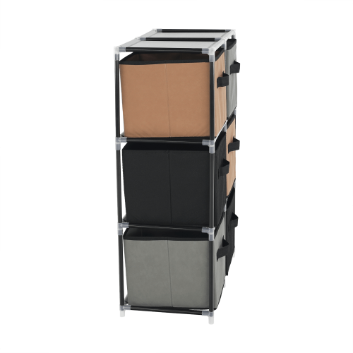 Komoda s látkovými šuplíkmi, čierna/hnedá/sivá, CAMILO TYP 2