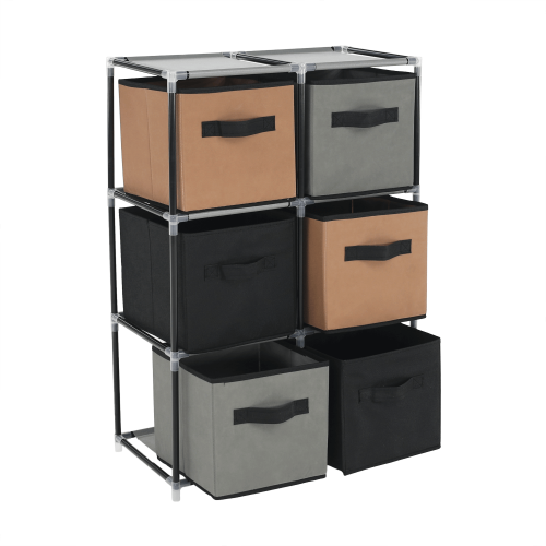 Komoda s látkovými šuplíkmi, čierna/hnedá/sivá, CAMILO TYP 2