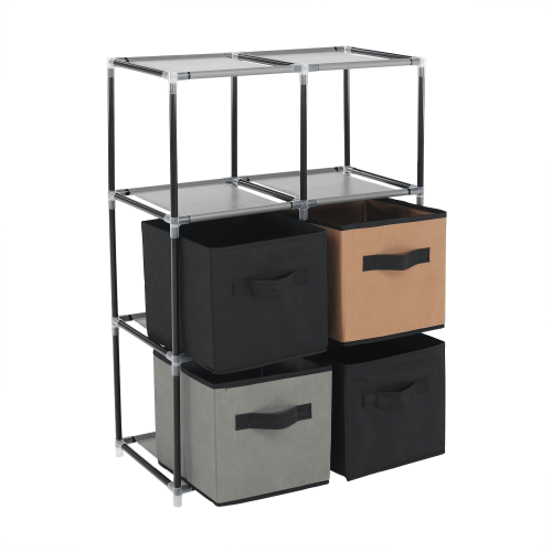 Komoda s látkovými šuplíkmi, čierna/hnedá/sivá, CAMILO TYP 2