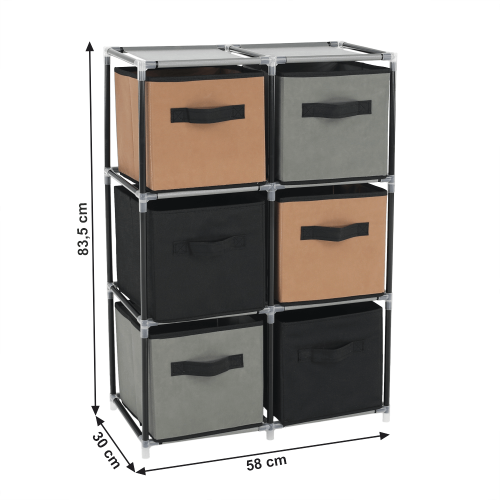 Komoda s látkovými šuplíkmi, čierna/hnedá/sivá, CAMILO TYP 2