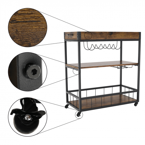 Servírovací vozík, dub smoke/čierna, SILVIUS