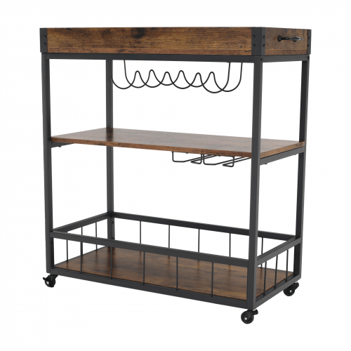 Servírovací vozík, dub smoke/čierna, SILVIUS