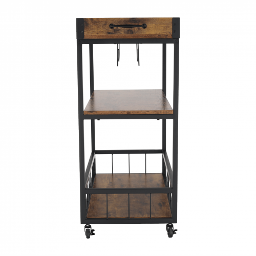 Servírovací vozík, dub smoke/čierna, SILVIUS