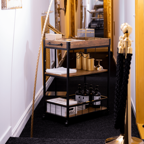 Servírovací vozík, dub smoke/čierna, SILVIUS