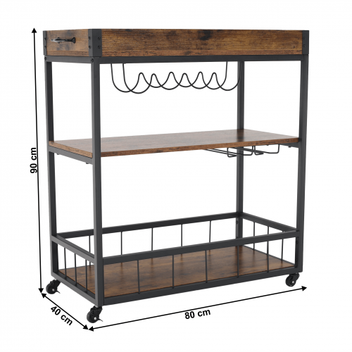 Servírovací vozík, dub smoke/čierna, SILVIUS