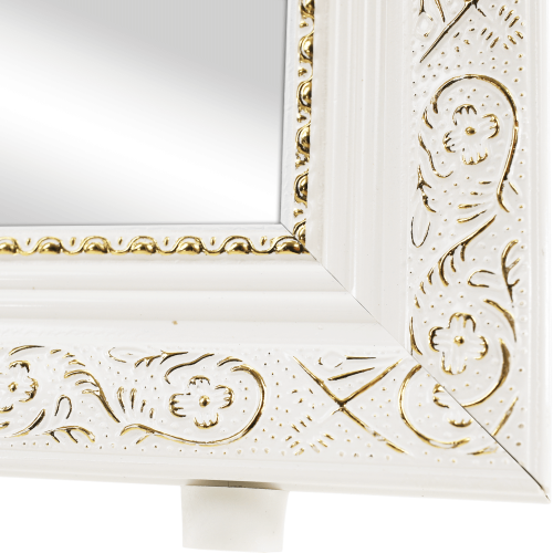 Stojanové zrkadlo, biela/bielo-zlatý ornament, LAVAL Stojanové zrkadlo, biela/bielo-zlatý ornament, LAVAL