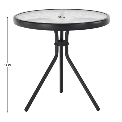 Záhradný príručný stolík, čierna oceľ/tvrdené číre sklo, HABIR