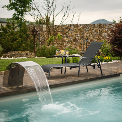 Záhradný príručný stolík, čiena oceľ/tvrdené sklo, RAMOL