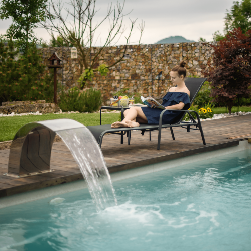 Záhradný príručný stolík, čiena oceľ/tvrdené sklo, RAMOL