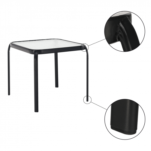 Záhradný príručný stolík, čiena oceľ/tvrdené sklo, RAMOL