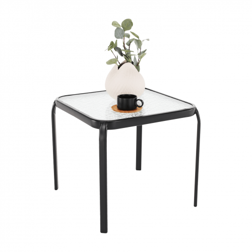 Záhradný príručný stolík, čiena oceľ/tvrdené sklo, RAMOL