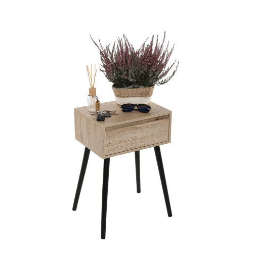 Príručný/nočný stolík, dub/čierna, ALYSANDRA TYP 1