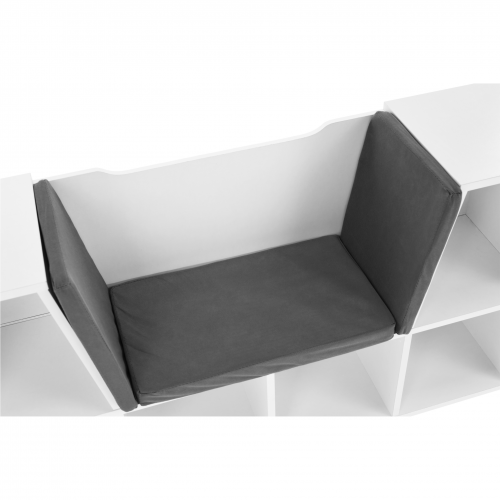 Detská knižnica s miestom na sedenie, biela/sivá, FERIA