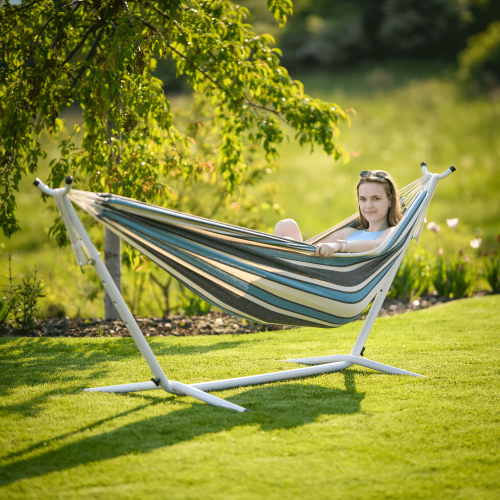 Hojdacia závesná sieť, vzor modrý pásik, KABUKI- double