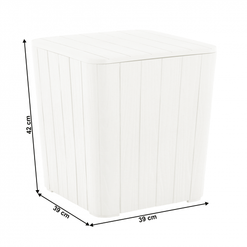 Záhradný úložný box/príručný stolík, biela, IBLIS