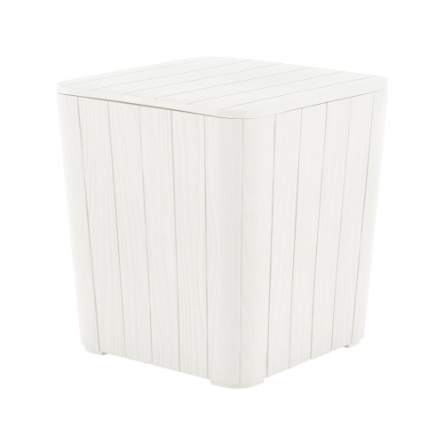 Záhradný úložný box/príručný stolík, biela, IBLIS