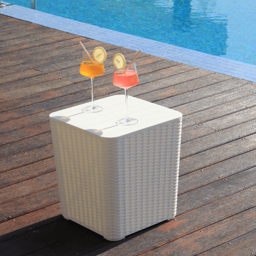 Záhradný úložný box/príručný stolík, biela, UGUR